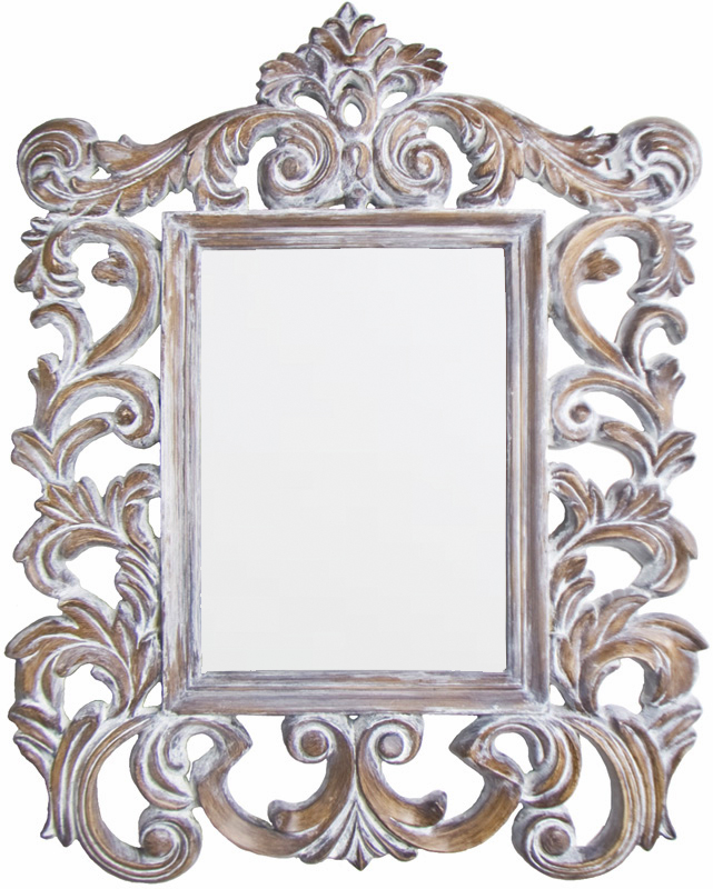 TS011 Wall décor art mirror weathered natural classic ornate rectangular vertical
